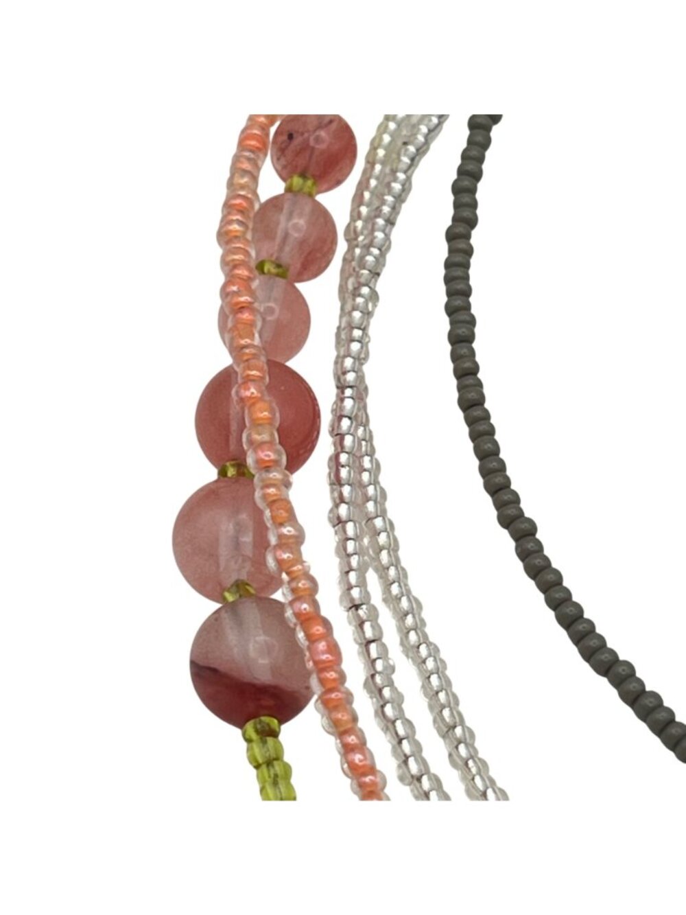 Blue Agate Slice Pendant Necklace Multistrand Beaded Boho Pink Green Glass Layer - Picture 13 of 15